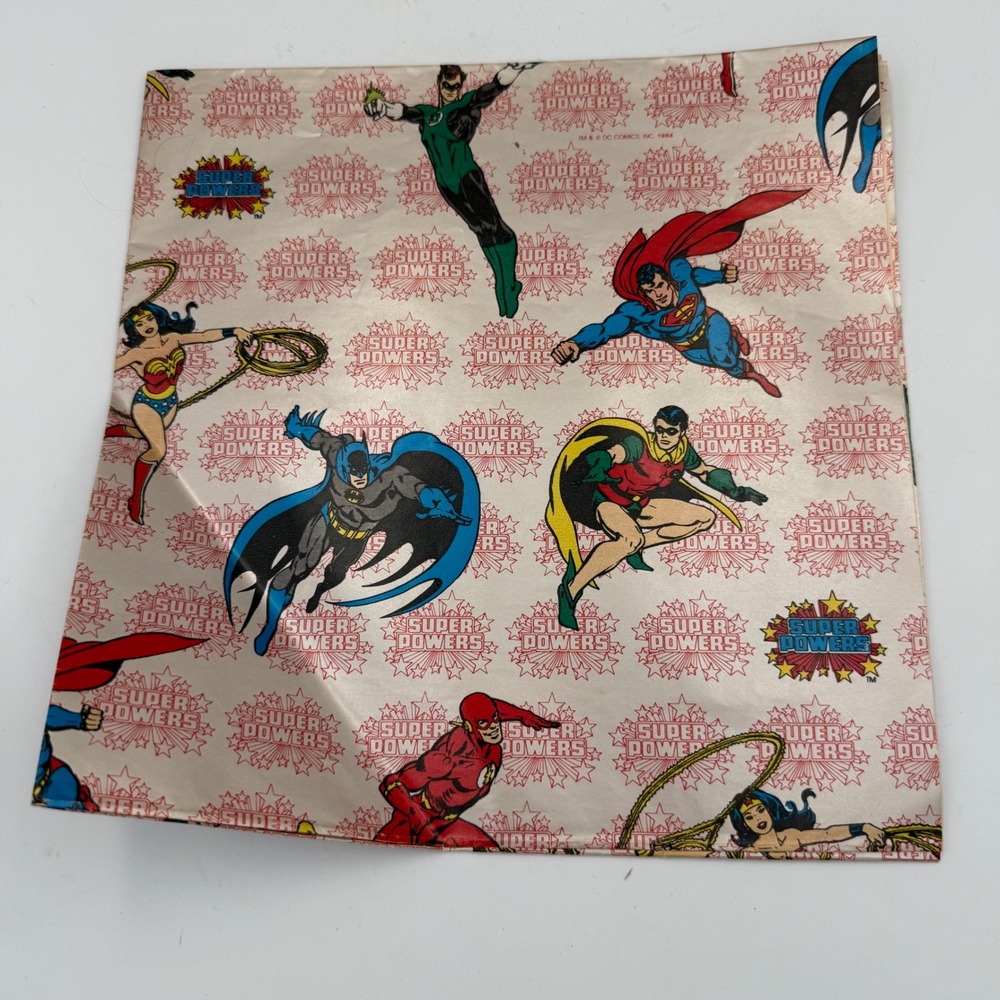 Vintage 1984 DC Comics Super Powers Wrapping Paper Foil Superman Batman Flash